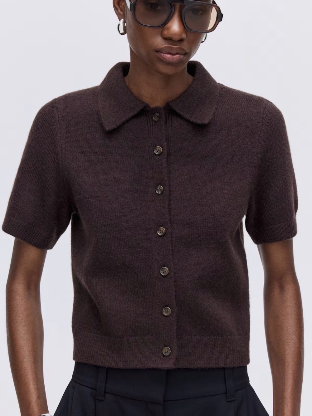 NWT H&M Short Sleeve Cardigan Polo Sweater - Brown Large